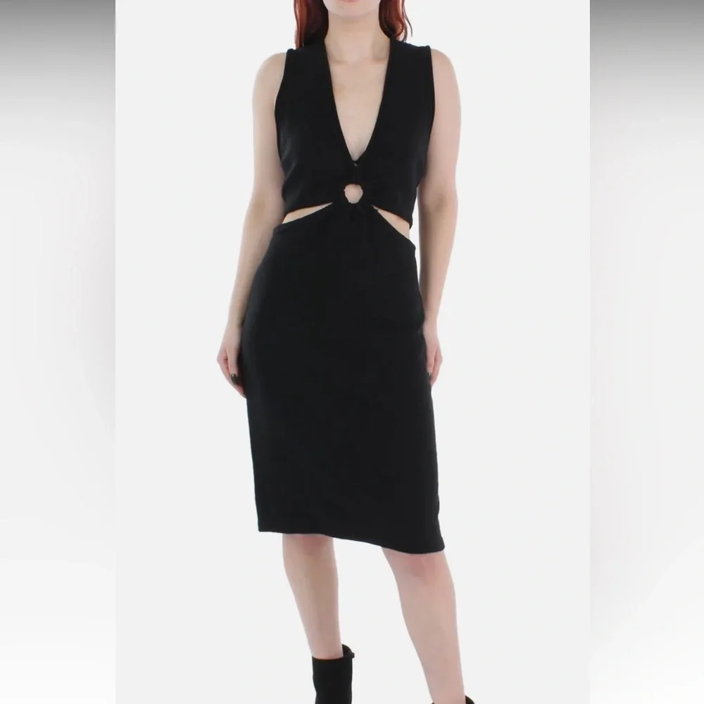 NWT Calvin Klein Sz Med Black Cut-Out Mid-Calf Sweater Dress!